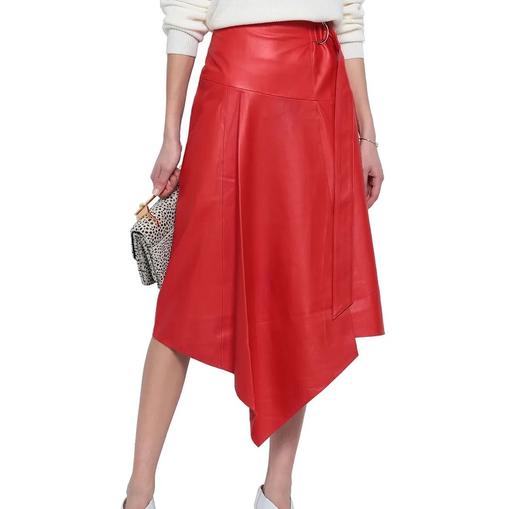 Tibi Asymmetric belted leather skirt tomato 🍅 red